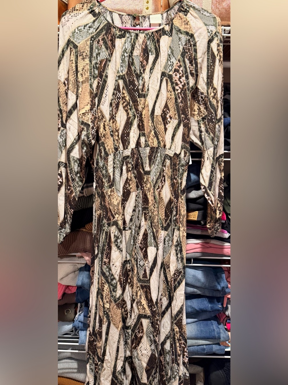 H&M Geometric Snake Print Maxi Dress in Neutral Tones